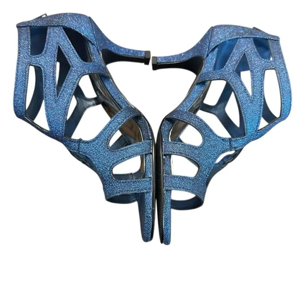 Easy Street Flattery Navy Glitter Caged Evening Dress Sandals Mid Heel NEW 5 - Picture 7 of 10